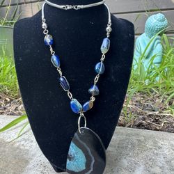 Bold Blue Druzy Agate Pendant Necklace – Unique One-of-a-Kind Jewelry