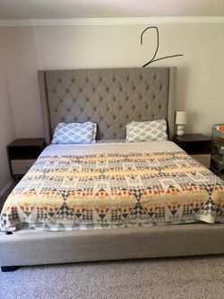 King size bed-frame + mattress + box spring