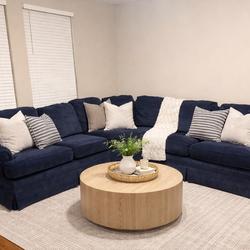 FREE DELIVERY-THOMASVILLE SECTIONAL – Curved Navy Blue Sectional Couch