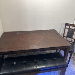 Solid Wood Table With 4 Chairs And Bench