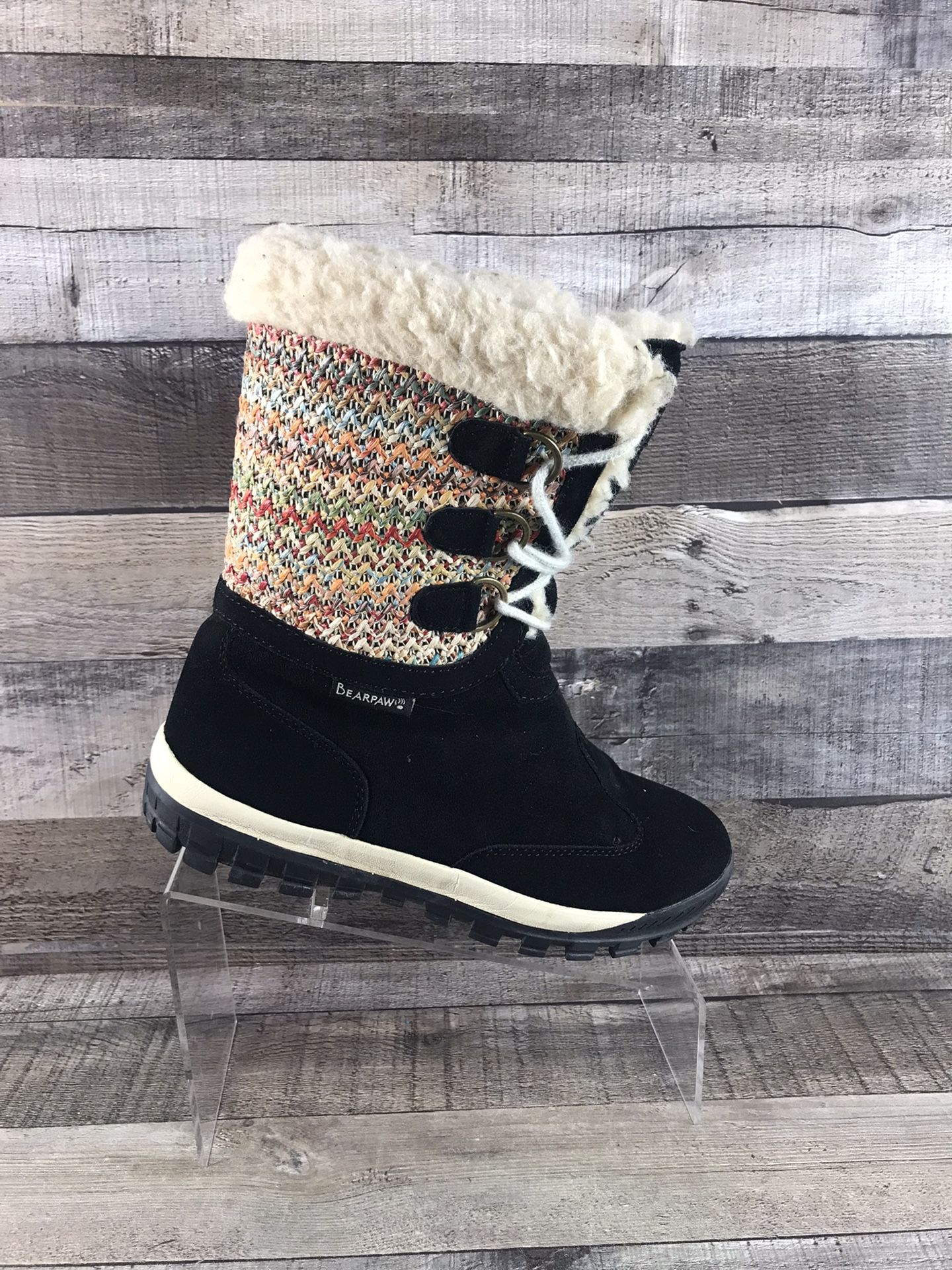 BearPaw Wm’s Ophelia Black Suede Lace Up Snow Boots Size 8