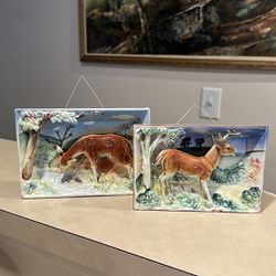 Vintage 3D Ceramic Deer Wall Plaques