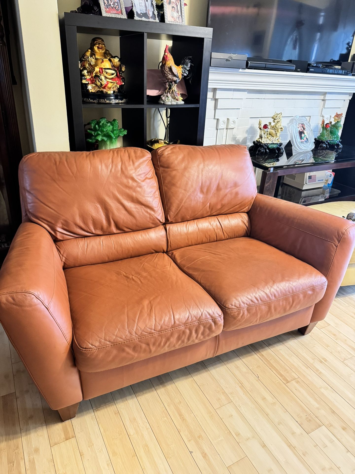 Leather Sofa Couch Orange