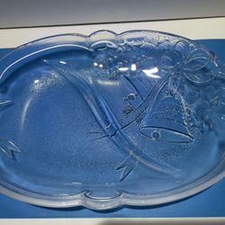 ( Rare, Find ) Mikasa Holiday Bells, Two-Part, Relish, Dish, Glass, Serving Platter,12" Christmas Condiments