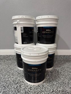 BEHR DYNASTY 5 gal #DC-013 Harmonious White Satin Enamel Interior Stain-Blocking Paint & Primer