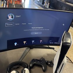 Sony PS5 Slim Disc Version bundle 2 controllers one wired  Headset  w ASUS  TUF gaming curved monitor 32”  no trades nothing sold separate pickup in T