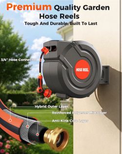 👍👍👍 130FT Retractable Garden Hose Reel – 180° Swivel, Auto Rewind