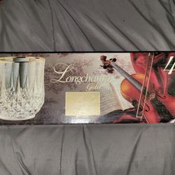 (4) Longchamp Gold 10.25 oz Gold Rim Crystal Tumblers - New In Box