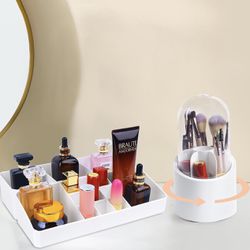 Plastic Vanity Makeup Organizer, Stackable(with Makeup Brush Holder)