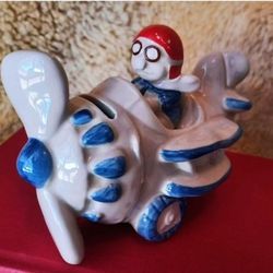 Vintage Midcentury 1970s Pilot In Plane Novelty Ceramic PIGGY BANK 