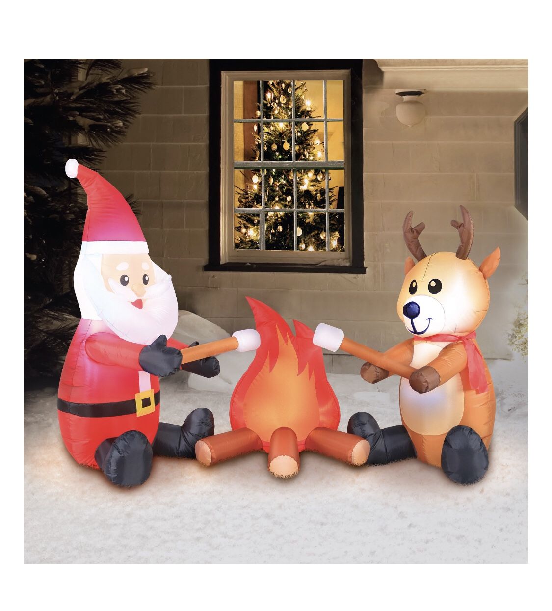 Holiday Time Yard Inflatables Campfire Santa and Reindeer, 6ft Christmas outdoor