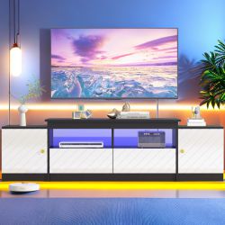Vinctik 6&Fox 70in White TV Stand for 85/80/75 inch TV,High Glossy Modern TV Stand for Living Room,LED TV Stand,TV Entertainment Center with 2 Large S