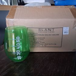 Slant Collections 30oz Jumbo Stemless Wine Glass with a green yardlines design.  Set Of 6