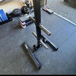 Vertical Weight Plate Tree Rack With 2 Barbell Holders