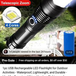 1pc USB Rechargeable LED Flashlight for Outdoor Activities - Waterproof, Lightweight, and Durable - Ideal for Camping, Hiking, Hunting, Fishing, and S