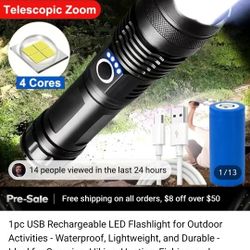 1pc USB Rechargeable LED Flashlight for Outdoor Activities - Waterproof, Lightweight, and Durable - Ideal for Camping, Hiking, Hunting, Fishing, and S