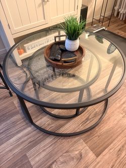 Heavy duty wrought iron glass coffee tables