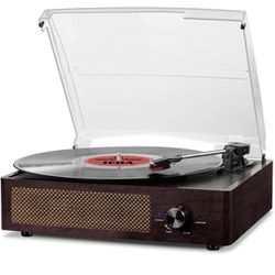 Vinyl Record Player Turntable with Built-in Bluetooth Receiver & 2 Stereo Speakers, 3 Speed 3 Size Portable Retro Record Player for Entertainment and 