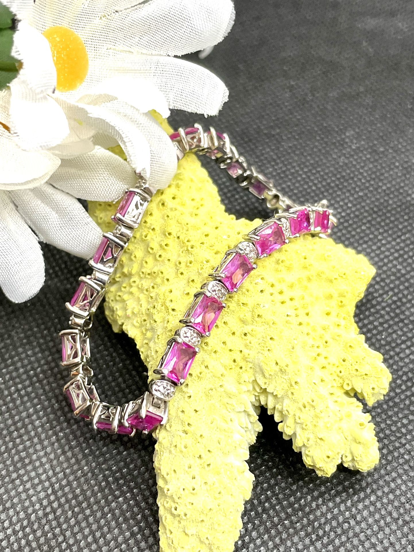 Sterling Pink Sapphire Tennis Bracelet 