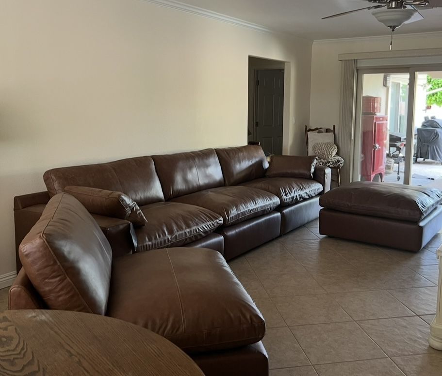 New Emilia Leather Modular Sofa, Armless Chair And Ottoman