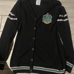 Harry Potter Slytherin HouseCrest Black V Neck Cardigan Sweater Women size Large