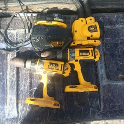Two Drills Battery Charger One Battery Dewalt