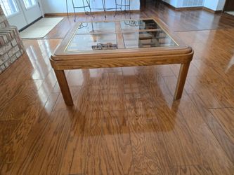 Oak Wood Coffee Table with Glass Top
