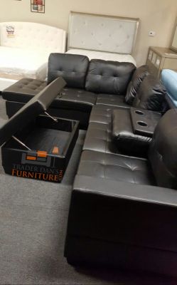 Brand new leather sectional sofa couch with storage ottoman