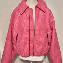 Urban Urban Outfitters Femme Pink Peace Sign Embossed Bomber Jacket Size Small NWOT