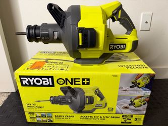 RYOBI ONE+ 18V Cordless Drain Auger with 35 ft Cable, LED Light, Auto Feed/Retract, Cable Lock, Enclosed Drum (Tool Only)