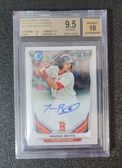 🔥BGS 9.5,10 on card Auto Rc Mookie Betts 2014 Bowman Chrome Prospect 1st topps 💙