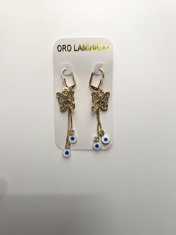 14K Gold Plated Butterfly/Evil Eye Earrings