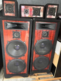 Custom DJ / Sonidero Speaker System - 2x Dual 15" Towers + 3 Satellite Speakers - Pro Studio -