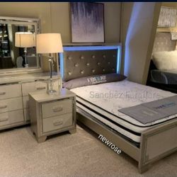 Lonnix Led Panel Bedroom Set 4-Piece (Qb Dresser Mirror Nightstand)