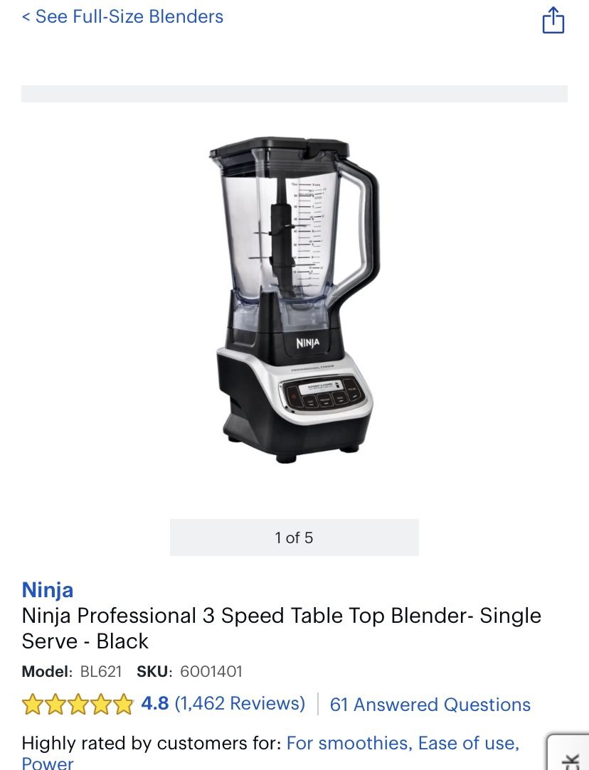 Ninja BL621 72 oz. Professional Blender with Nutri Ninja Cups
