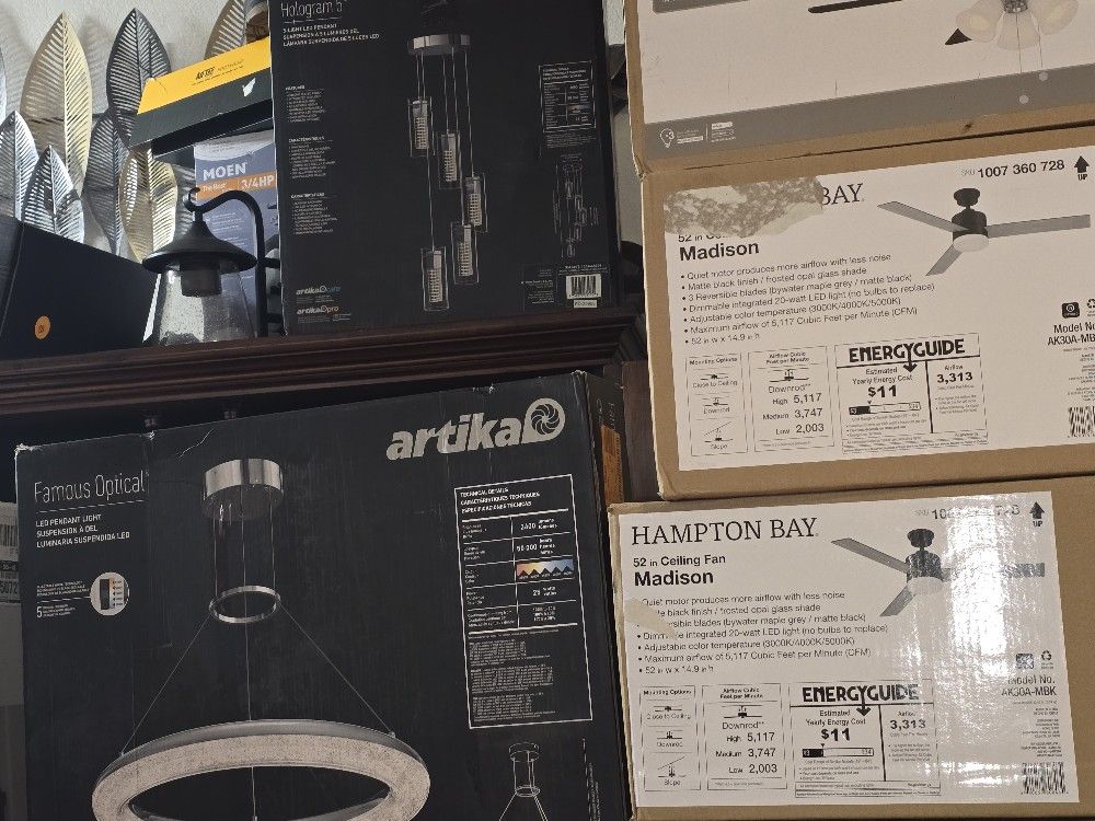 2 / Crystal Pendent Lamps $95 Each & 2 / 52" Black Matte Ceiling Fans Led With Remote Control $95 Each Or All 4 Items For $350 .todo Los 4 De Lujo