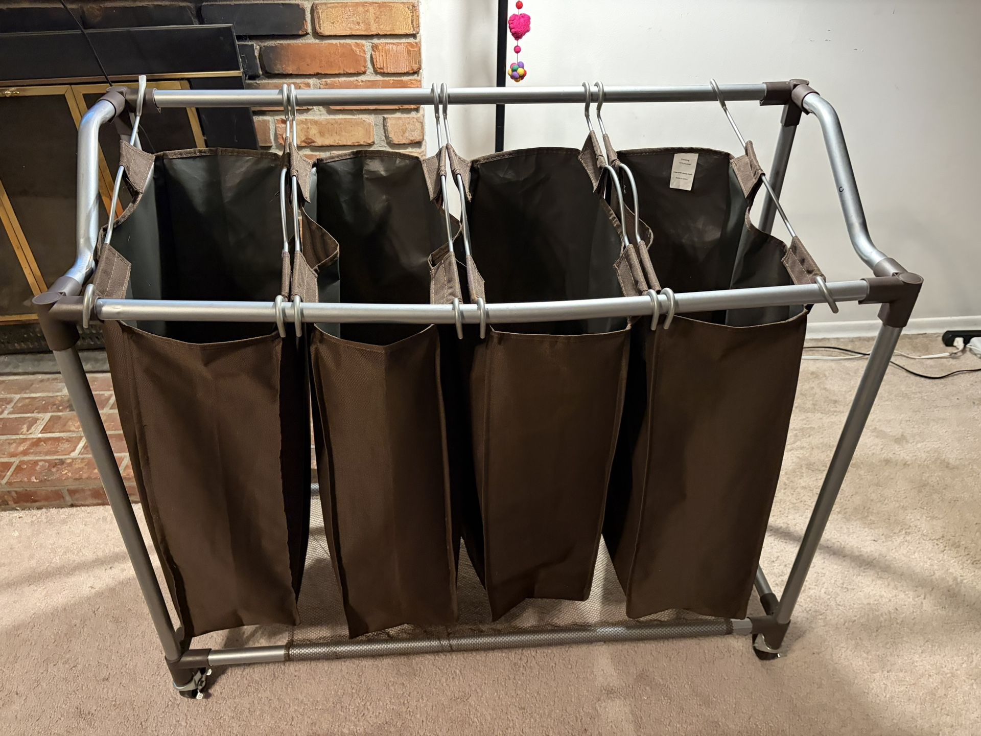 Wheeled Laundry Sorter, 4-section With Shelf