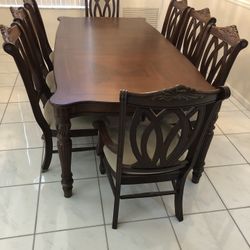 Kevin Charles Mahogany Dining Room Set With Table, Leaf,8 Chairs, And Matching Credenza/China Cabinet 