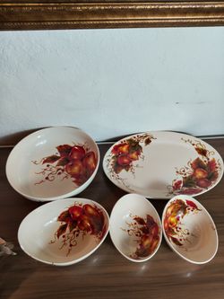 Ceramic Serving Set with Autumn Fruit Pattern