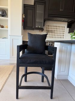 Restoration Hardware modern black wood and upholstered counter stools