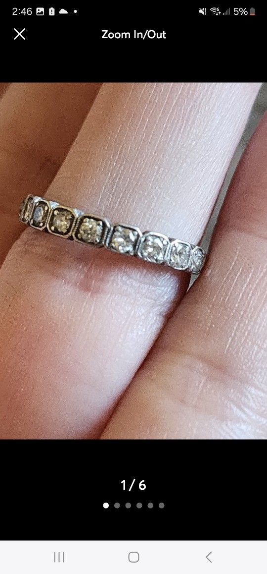14k White Gold Art Deco Ring With Diamonds