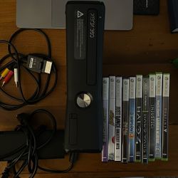 Xbox 360 Bundle – Black Console + 2 Controllers + 8 Games – Tested & Working