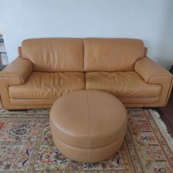 Beautiful Leather Coach And Ottoman