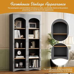 Modern Wood 5 Tier Bookshelves, Bookcases Set of 2, Farmhouse Two-Tone Storage Cabinet with Adjustable Shelves, 72" H Kitchen Pantry Cabinets for Livi