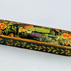 Antique Persian Qajar Period Enameled Paper Mache Royal Pen Box