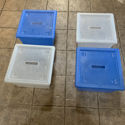Set of 4 containers bins storage 15 ¼x15 ¼ " w/ lids and casters wheels perfect for toys kids teen