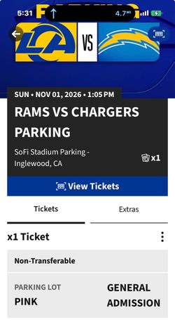 Chargers versus the Rams pink Parking