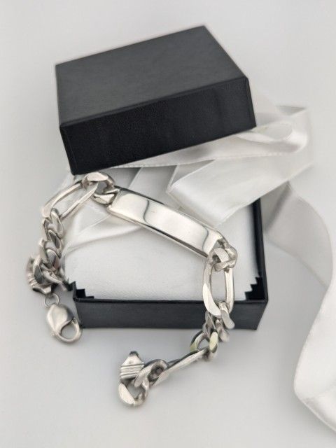 53.3 g Italian Sterling Silver Figaro Link ID Bracelet