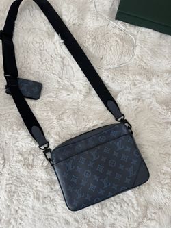 Louis Vuitton Calfskin Monogram Shadow Trio Messenger Navy River Blue
