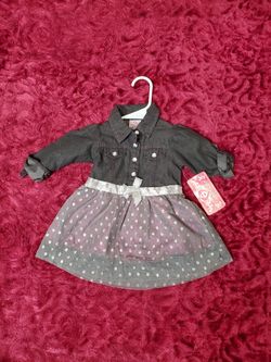 BABY GIRL DENIM & SILVER DRESS SPARKLY POLKA DOTS!